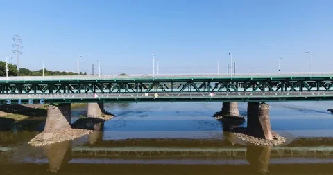 Aerial Profile View Of Two Level Bridge Stock Footage 93342978