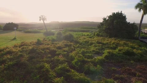 Aerial of property by a marsh Stock Footage 167371841