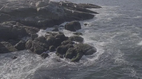 Aerial pull away coast line slow-motion LOG  Stock Footage 82600778