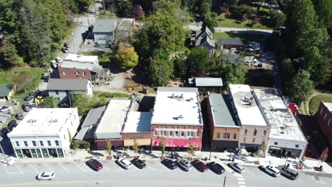 Aerial pull away shot of small town of Saluda, North Carolina Stock Footage 218612130