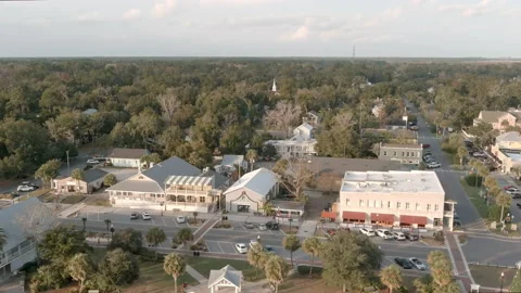 Aerial pull away shot of St Marys, Georgia Stock Footage 167797812