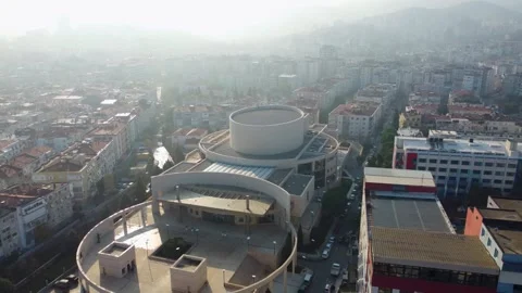 Aerial Pull-back of Ahmed Adnan Saygun Arts Center - Izmir Turkey 14 Jan 2023 Stock Footage 329335700