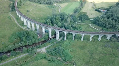 Aerial Pull Back And Tilt Up Over Large Scottish Viaduct Stock-Footage 125181178