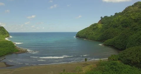 Aerial Pull Back. Beautiful Secluded Beach and Bay. Paradise. Stock Footage 75005813
