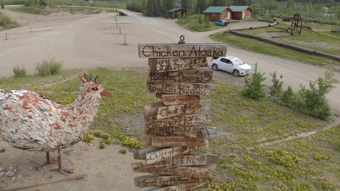 Aerial pull back in Chicken, Alaska Stock Footage 116506238