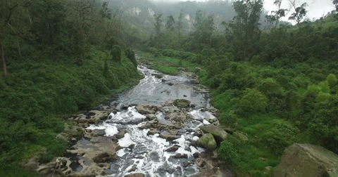 Aerial pull back from the crest of Tequendama Falls to reveal the entire length Stock-Footage 68898355