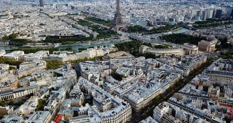 Aerial, pull back, drone shot, tilting over empty streets in Paris, the Stock Footage 129668648