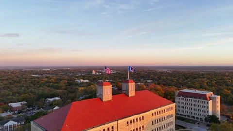 Aerial Pull-Back From Fraser Hall Over the Autumn Campus Video stock 337970248