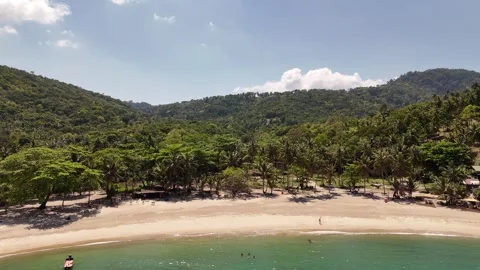 Aerial Pull Back From Haad Sadet Beach Revealing Jungle Hills, Koh Phangan Stock Footage 347981723