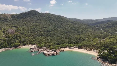 Aerial Pull Back From Haad Sadet Cove Revealing Mountain Range, Koh Phangan Stock Footage 347982455