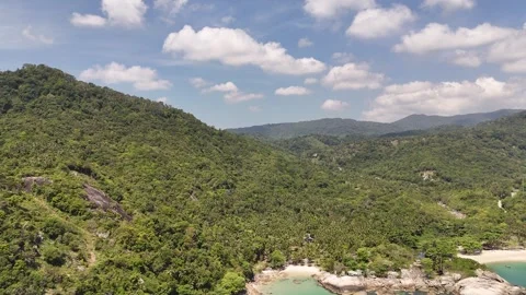 Aerial Pull Back From Haad Thong Reng Over Jungle Hills, Koh Phangan Stock Footage 347983011