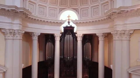 Aerial Pull Back Inside Beautiful Chapel From Front Organ Stock-Footage 167739196