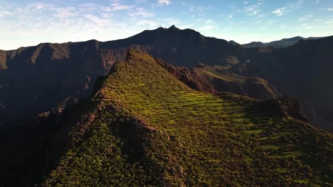 Aerial pull back of mountain ridges and ravines, Teno Rural Park, Tenerife Stock Footage 336468205
