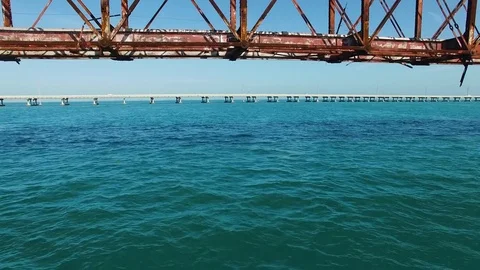 Aerial Pull Back to Reveal Bahia Honda Bridge in Florida Keys, 4K Stock Footage 71130953