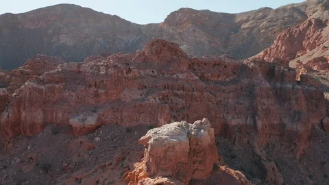 Aerial Pull Back Reveal Shot, Red Rock Canyons Near Lake Mead, Valley of Fire Stock Footage 116563673