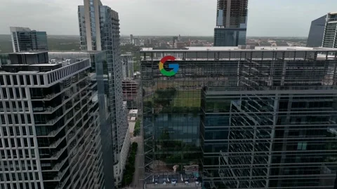 Aerial pull back reveal shot of Google data center in Austin, Texas. Urban 動画素材 201845528