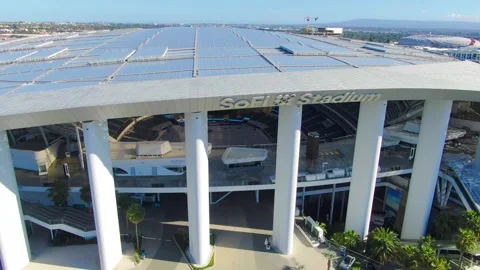 Aerial Pull Back Reveal of SoFi Stadium Exterior in Inglewood CA Stock Footage 334696100