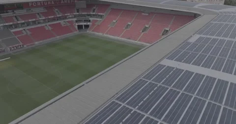 Aerial Pull-Back Reveal of a Vibrant Football Stadium Video stock 255512872