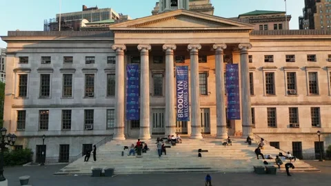Aerial Pull Back Shot of Brooklyn Borough Hall Stock Footage 253837351