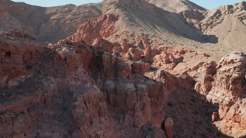 Aerial Pull Back Shot, Red Rock Canyons Near Lake Mead, Valley of Fire, Desert Stock Footage 116561056