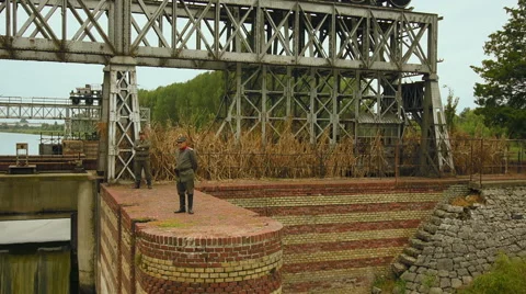 Aerial pull back shot soldier military personnel native fisherman’s Stock Footage 46852652