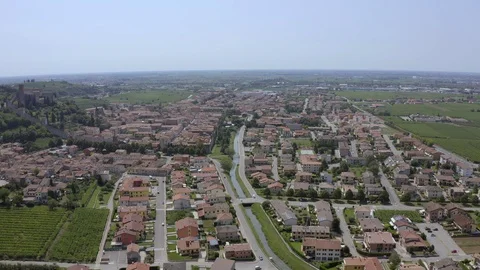 Aerial Pull Back Soave Medieval Town Verona Italy Stock Footage 127330573