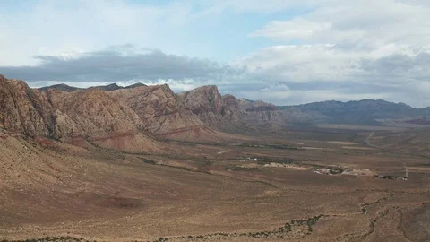 Aerial Pull Back View of Red Rock Canyon Mountains, Desert Landscape, Las Vegas Stock Footage 116641614