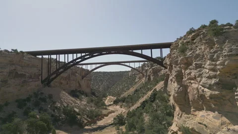 Aerial-Pull back view of twin bridges over Eagle Canyon Stock Footage 241463222