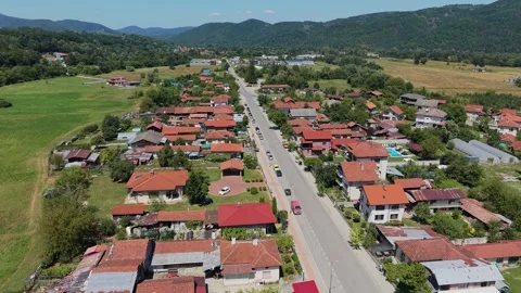 Aerial pull back from a village in the Balkan Mountains, Bulgaria Stock-Footage 344626606