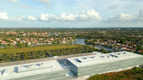 Aerial pull out American Express Corporate Building Sunrise Florida Video stock 222813996