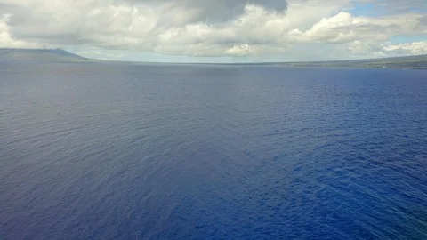 Aerial Pull Out Backside of Molokini Crater Maui Boat Anchored. Stock Footage 95872184