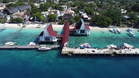 Aerial pull out from harbor Stock Footage 329612310