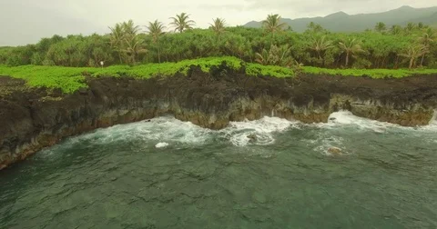 Aerial Pull Out Jagged Coast line Waianapanapa Stock-Footage 75131420