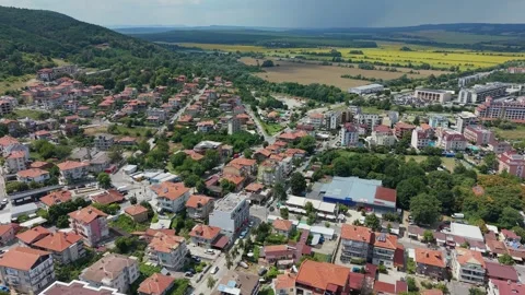 Aerial pull out over Obzor town architecture in Bulgaria Stock-Footage 344463478