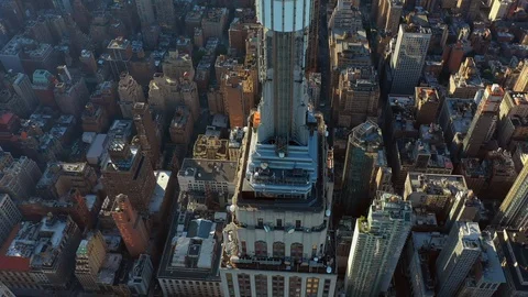 Aerial pull out shot Empire State Building NYC 4k Stock Footage 111387436
