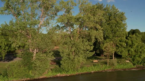 Aerial Pull-Out Shot of Lakeside Park, Upstate New York Stock-Footage 140096032