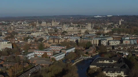 Aerial pull out view of the center of the town of Oxford Stock Footage 101908388