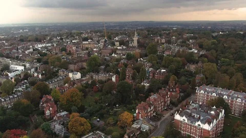 Aerial pull out view of a residential Victorian village in North London Stock Footage 101200985