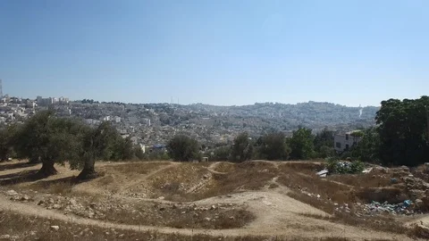 Aerial pull up view of old city Hebron Middle east Stock Footage 95959191