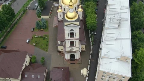 Aerial pullback above Assumption Cathedral Podolsk Stock Footage 327675874
