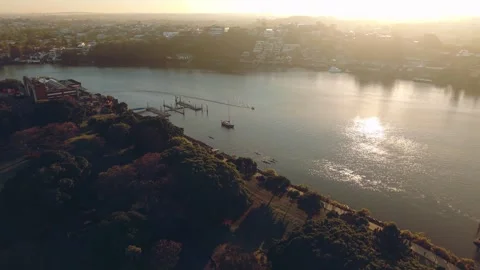 Aerial Pullback From Boats on Brisbane River Stock Footage 325474977
