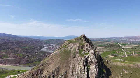 Aerial Pullback From Castle Over River Town Bridges and Open Plains 스톡 동영상 344877443