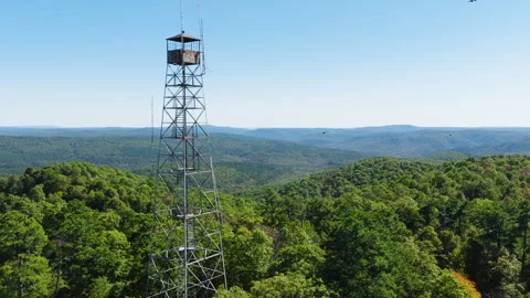 Aerial Pullback Of Devil's Knob Fire Tower In Ozark National Forest In Arkansas Stock Footage 328071319