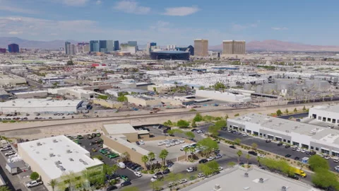 Aerial Pullback Drone View of Las Vegas Strip Skyline and Industrial District Video stock 333667723