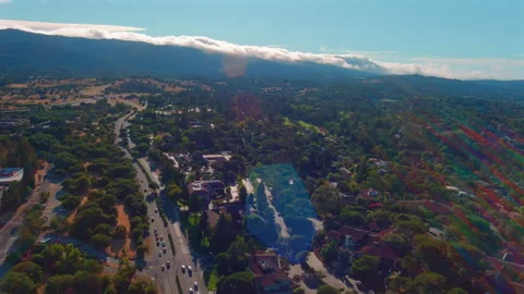 Aerial Pullback Over Sand Hill Road Venture Capital District Stock Footage 331787235