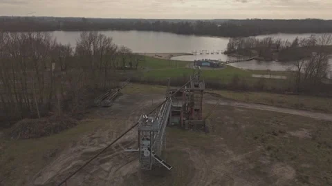 Aerial pullback reveal of abandoned miner Видео 330189857