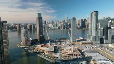 Aerial Pullback Reveals Building Foundations being built for New Stock Footage 232458187