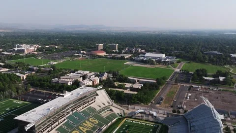 Aerial Pullback Reveals Canvas Stadium at Colorado State University. Stock Footage 345247347