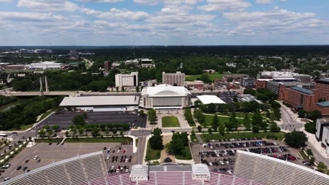 Aerial Pullback Reveals Empty Ohio Stadium, Home to the Ohio State Buckeyes Stock Footage 341135660