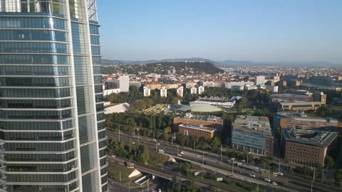 Aerial Pullback Reveals MOL Campus in Budapest, Hungary. Tallest Hungarian Stock Footage 252639733